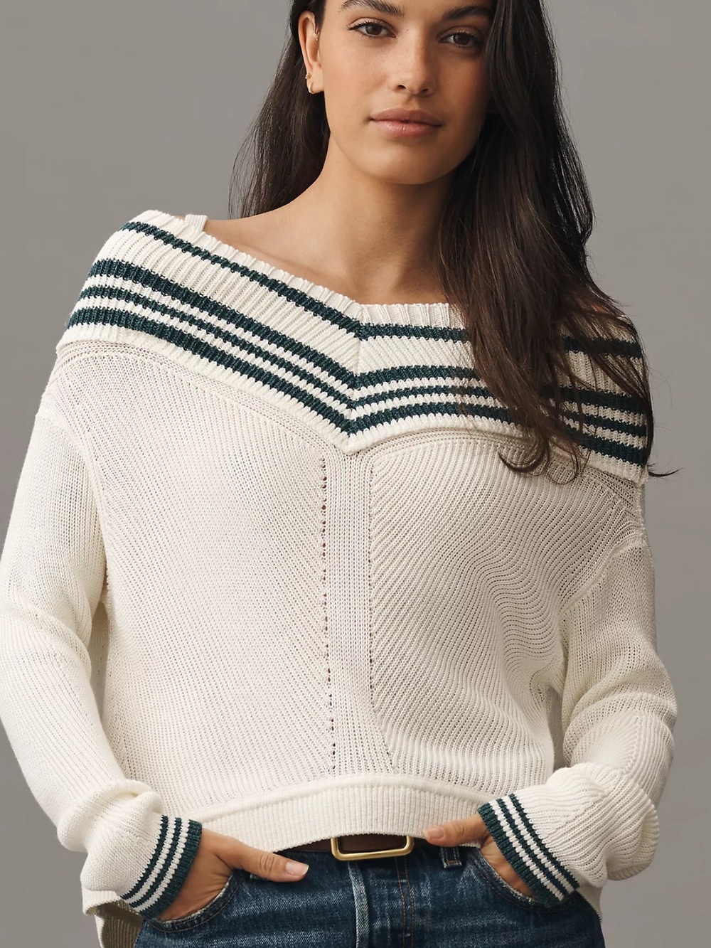 Maeve Off-The-Shoulder V-Boatneck Sweater